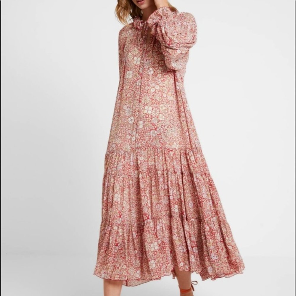 NWT Anthropologie Floral Maxi Ruffle Dress